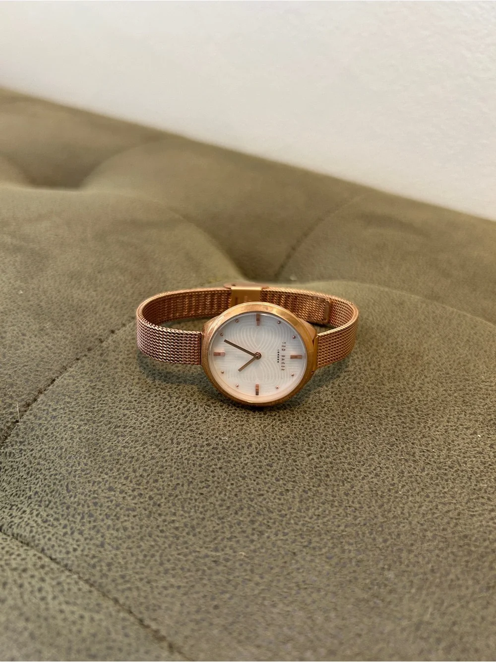 Ted Baker Rose Gold Mesh Band Watch with White Dial